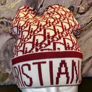 Dior Burgundy and White Knit Beanie